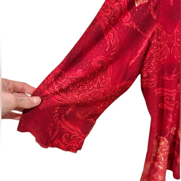 Vintage Fashion Bug Top Blouse Red 90s Y2K 3/4 Sleeves XL Fairycore Glitter - Picture 5 of 7